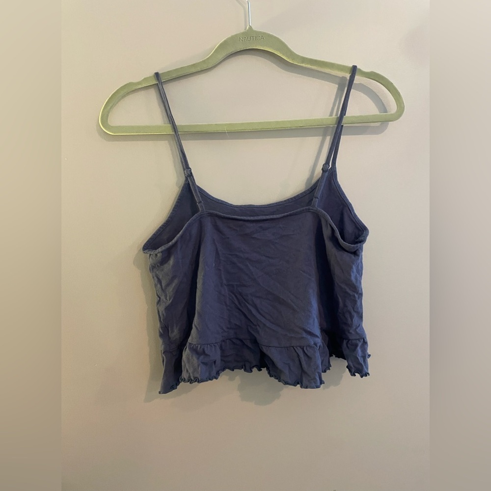American Eagle Outfitters Dark Blue Ruffle Cropped Spaghetti Strap Tank - Picture 4 of 4